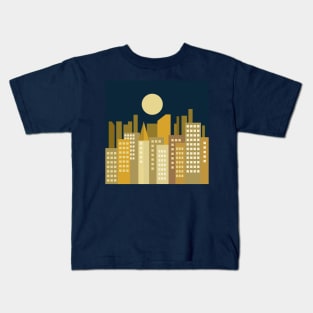 Yellow Moon Night Modern City Skyline Kids T-Shirt
